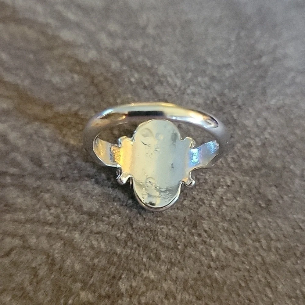 Vtg Stainless Steel Western Gemstone Inlay Oval Ring Size 8